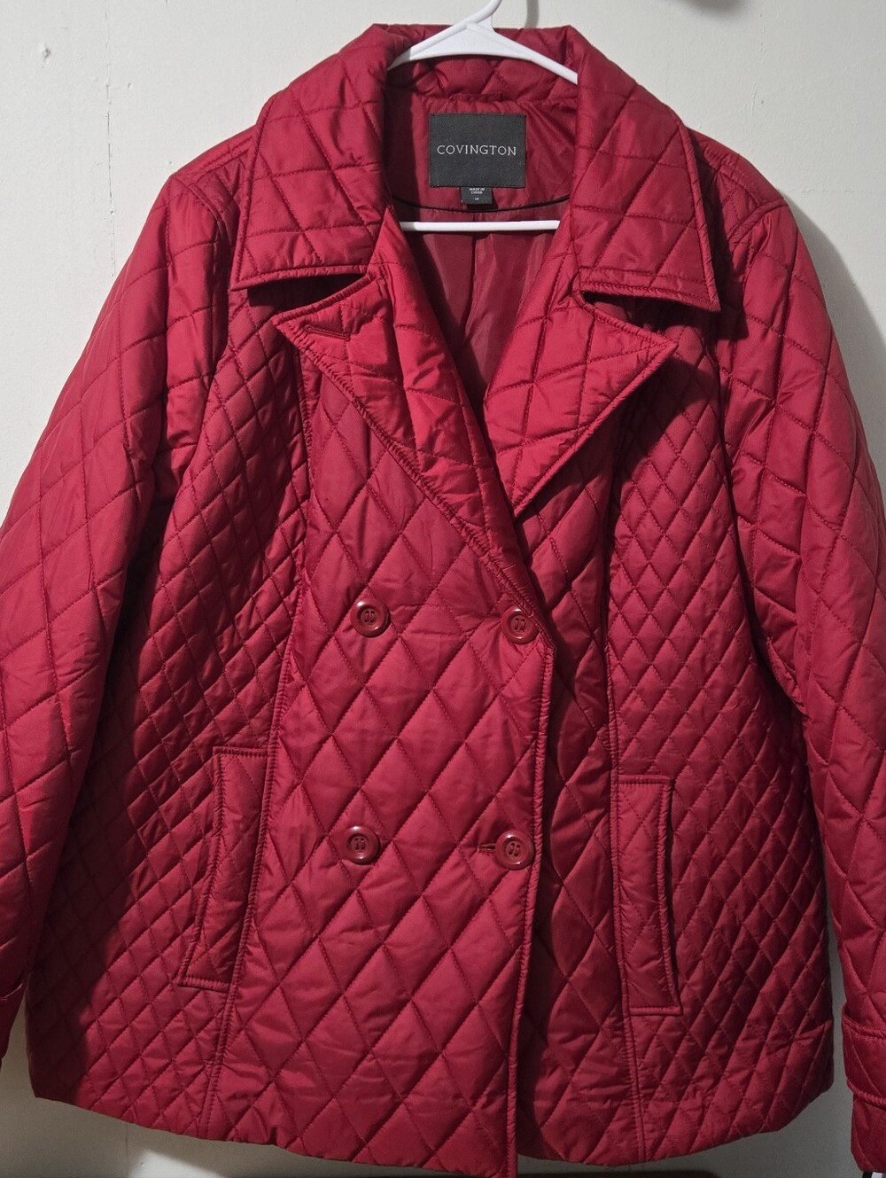 Covington Red Diamond Quilted Double Breasted Barn Jacket Plus Size 1X